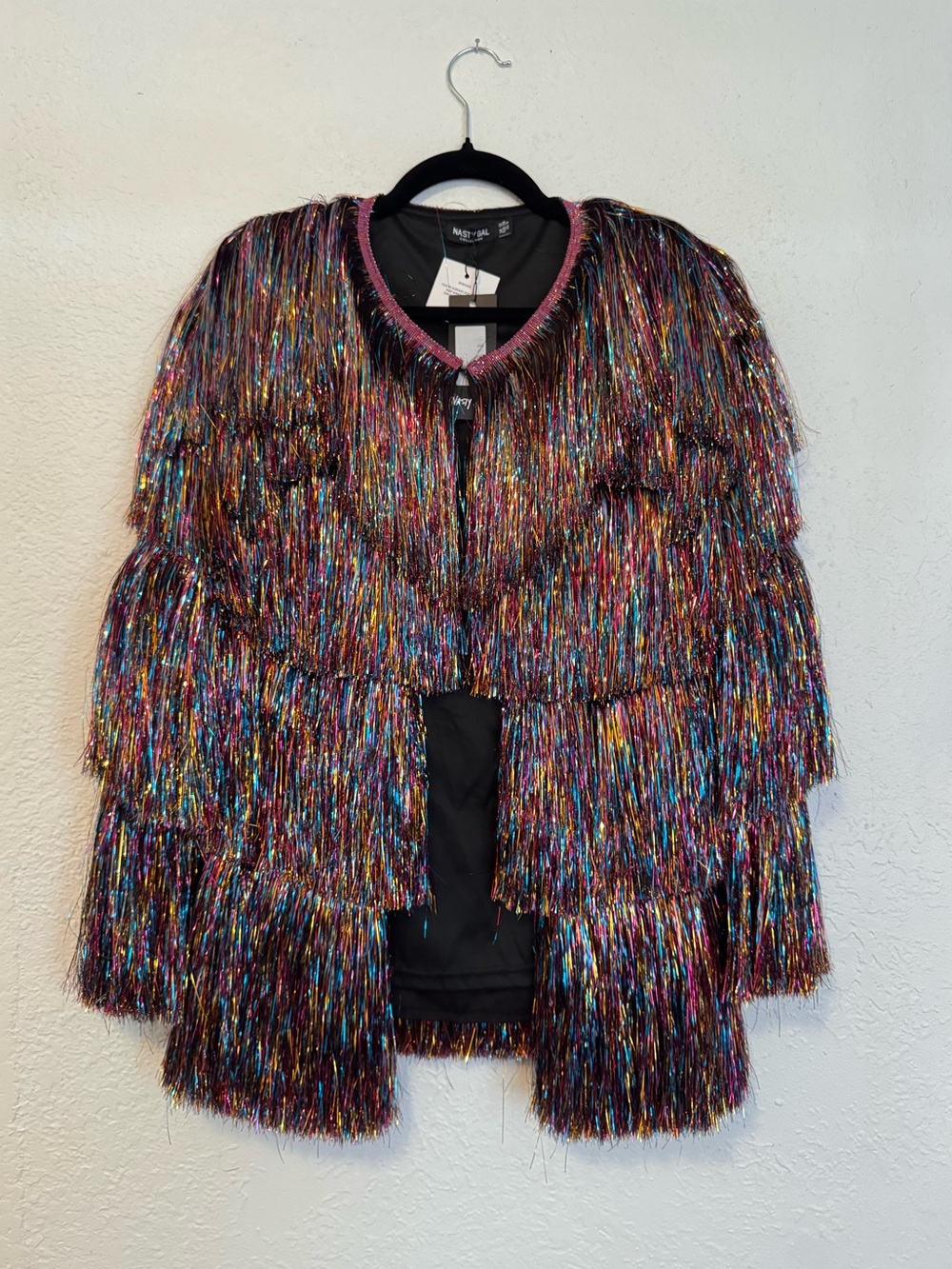 Nasty Gal Multicolor Metallic Fringe Crop Jacket